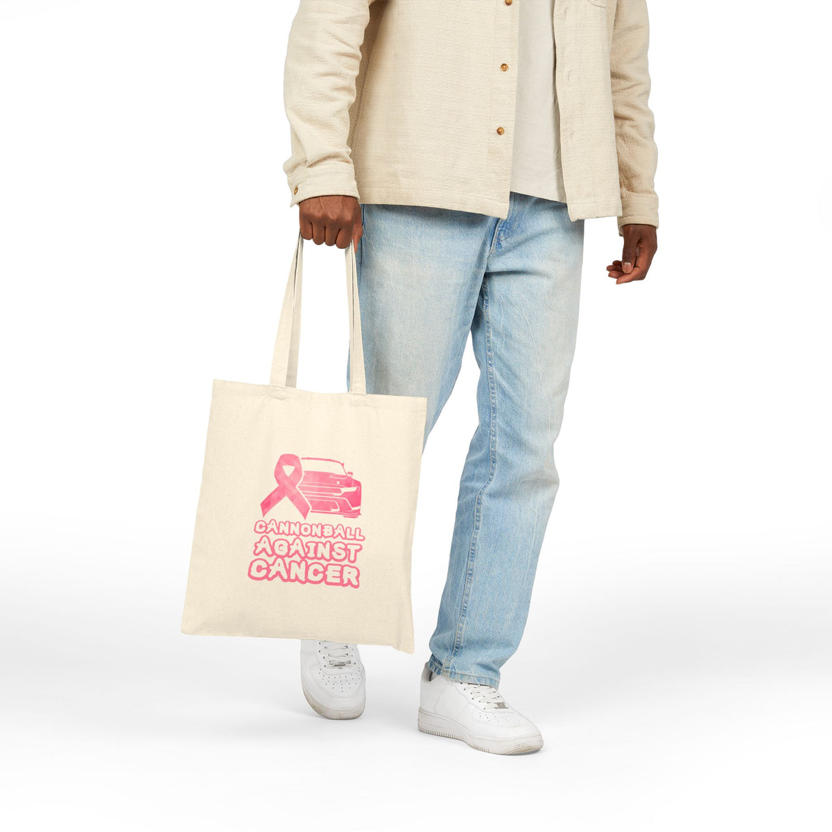 Cannonball Against Cancer Pink Ribbon Cotton Canvas Tote Bag